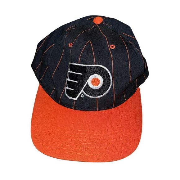 Vintage Philadelphia Flyers Hat Snapback Cap NHL Stripe Black Orange - Picture 1 of 6